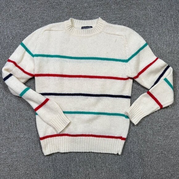 Vintage Lands' End Striped Wool Crewneck Sweater Womens Size Large - Picture 1 of 7